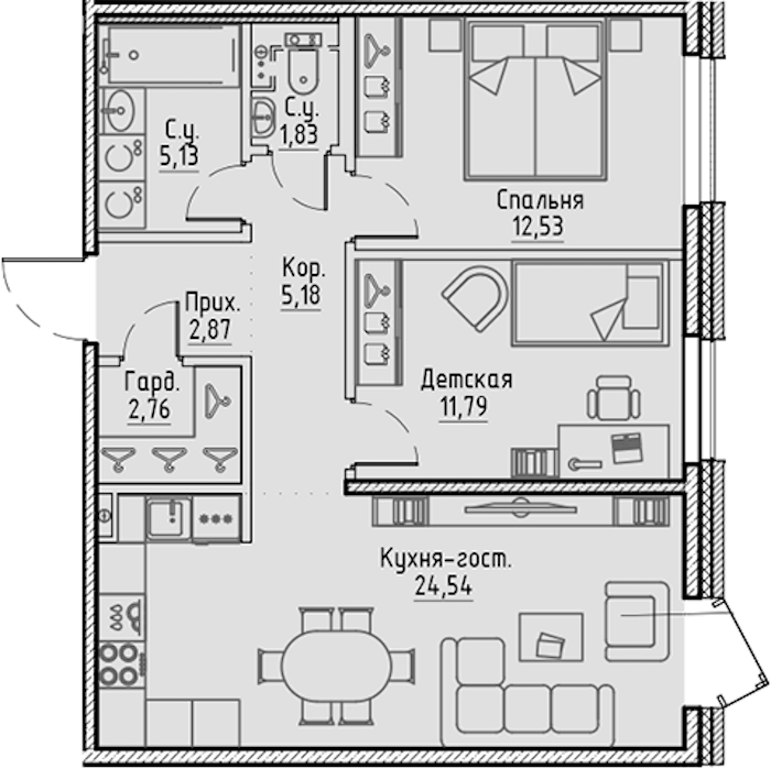 2-комнатная квартира 66.63 м², 7/10 эт., ЖК «LEGENDA Сампсониевский 32»